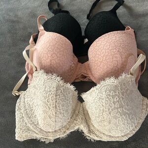 Elegant Lace Bra Set - Black, Pink, and Cream